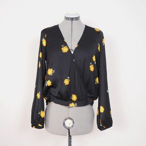 Madewell Golden Floral Black Wrap Blouse Size Small